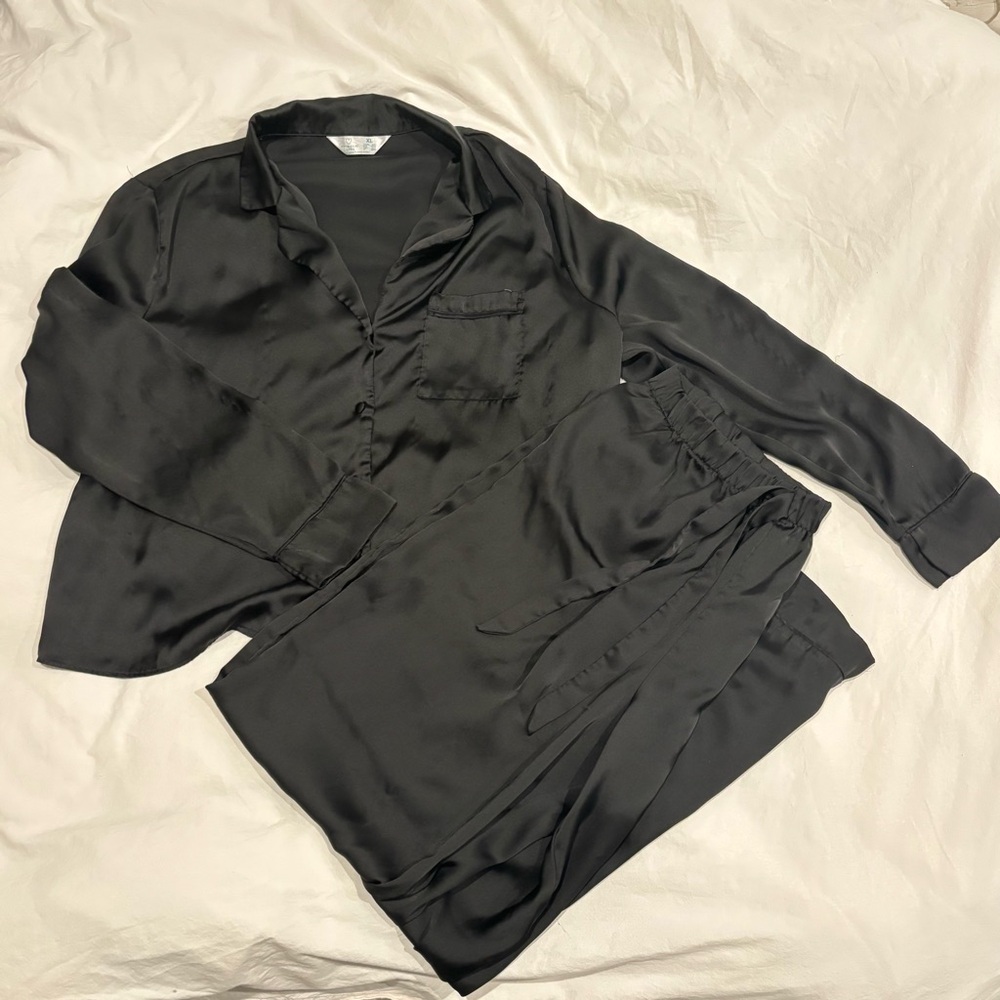 Black Satin Pajama Set